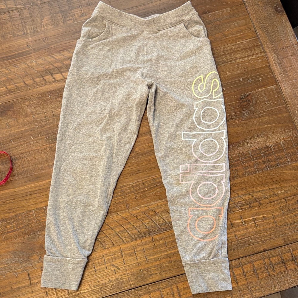 Adidas Kid’s Grey Joggers with Multi-color Logo